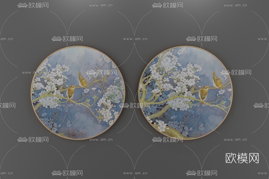 新中式挂画装饰画3D模型下载