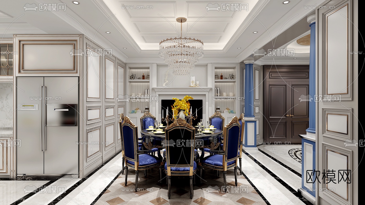 新古典餐厅厨房3d模型下载（渲染图1）