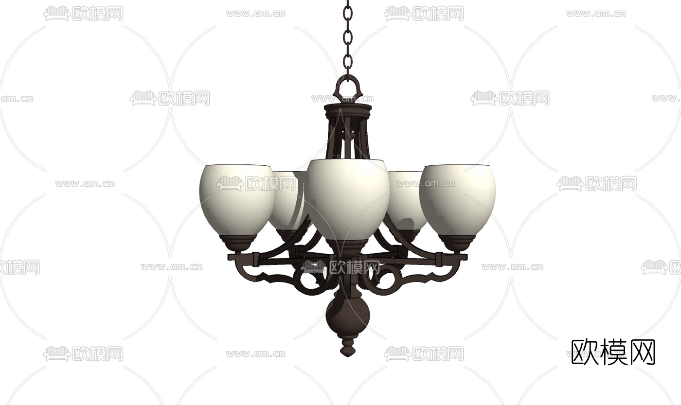 欧式古典金属多头吊灯免费su模型下载