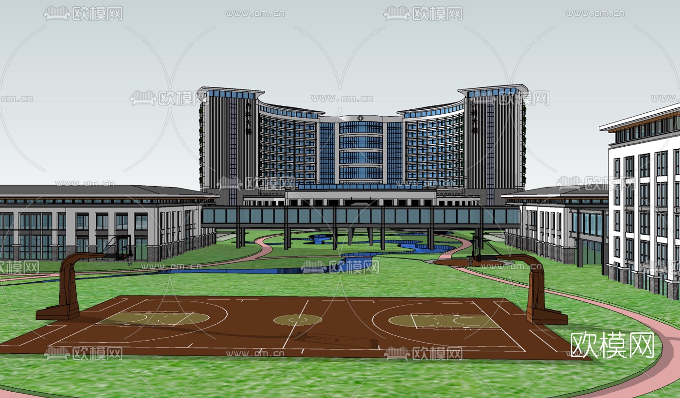 新中式医院su模型下载（渲染图3）