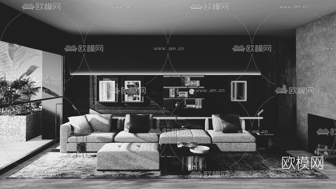 意大利Molteni&C品牌 现代客厅沙发组合3D模型下载（渲染图2）