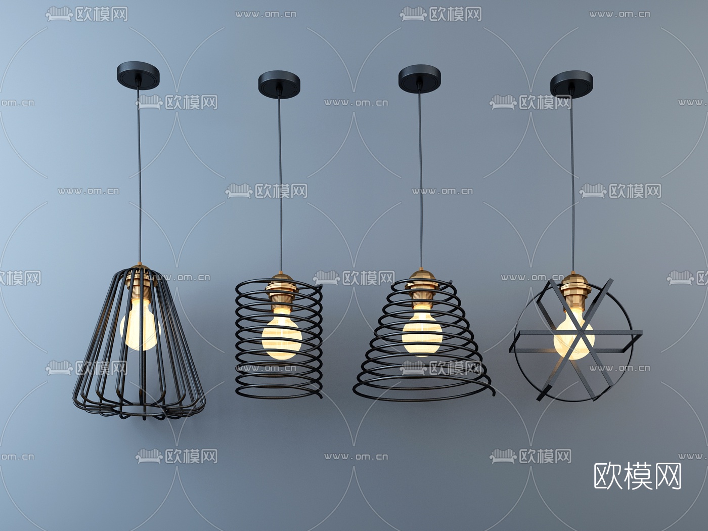 工业风铁艺吊灯组合3d模型