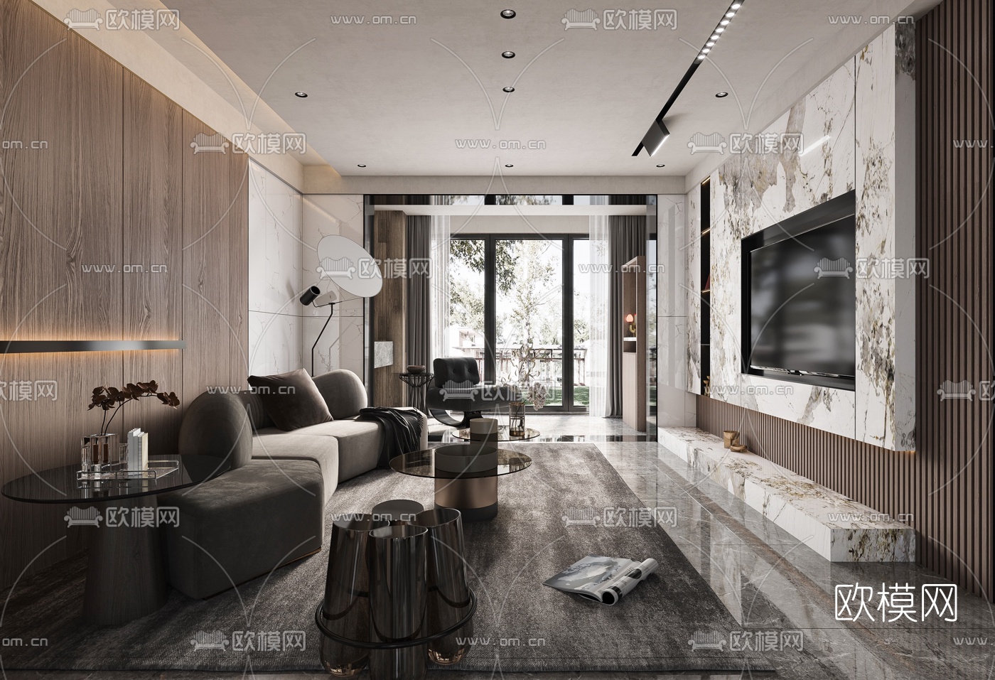 现代客厅餐厅3d模型下载_ID:10133278_3dmax免费模型-欧模网