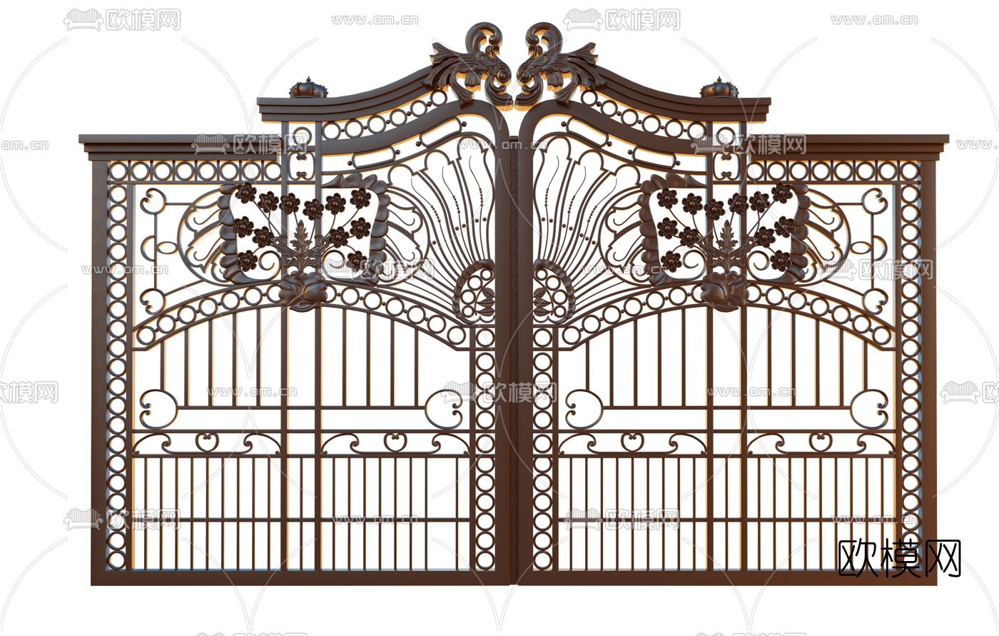 本次模型素材主题为欧式铁艺庭院双开大门3d模型,所属分类为构件,建议