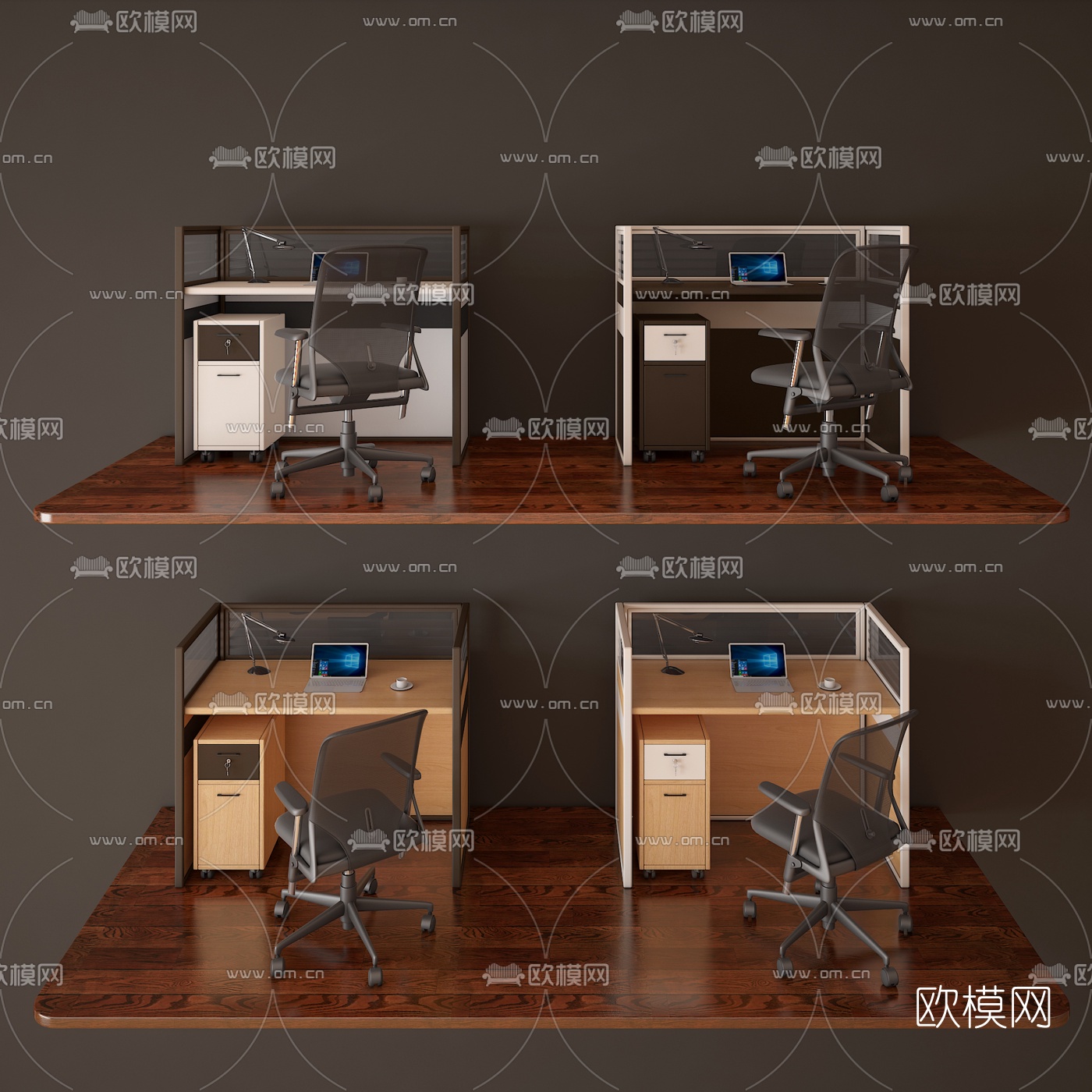 现代实木办公桌椅卡位3d模型