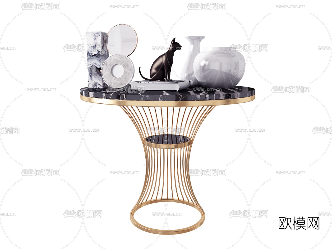 现代轻奢金属大理石茶几组合3d模型