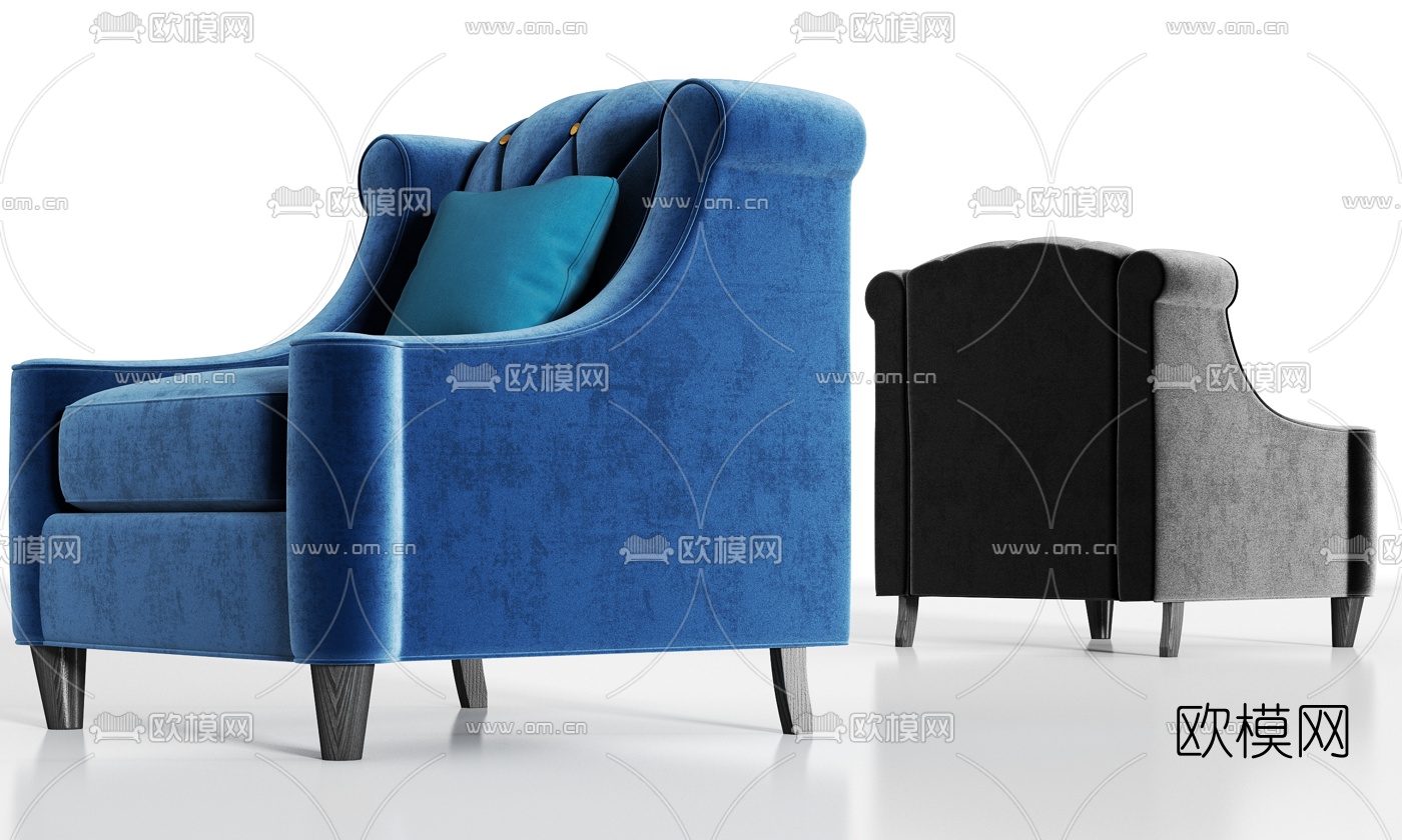 简欧绒布单人沙发3d模型下载