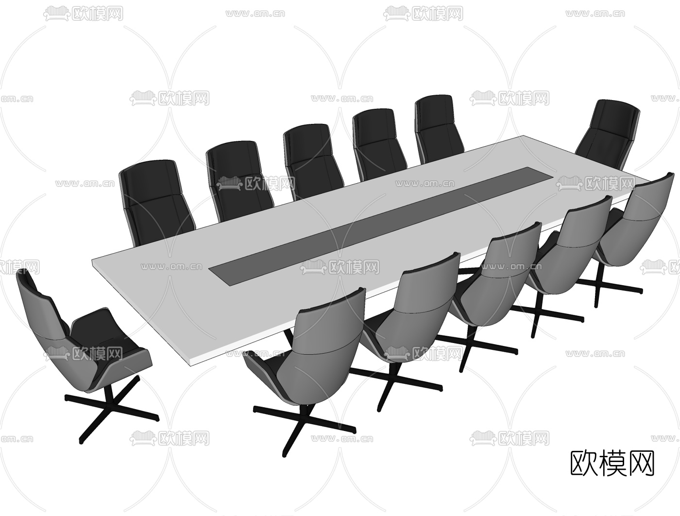 现代会议桌椅组合su模型下载