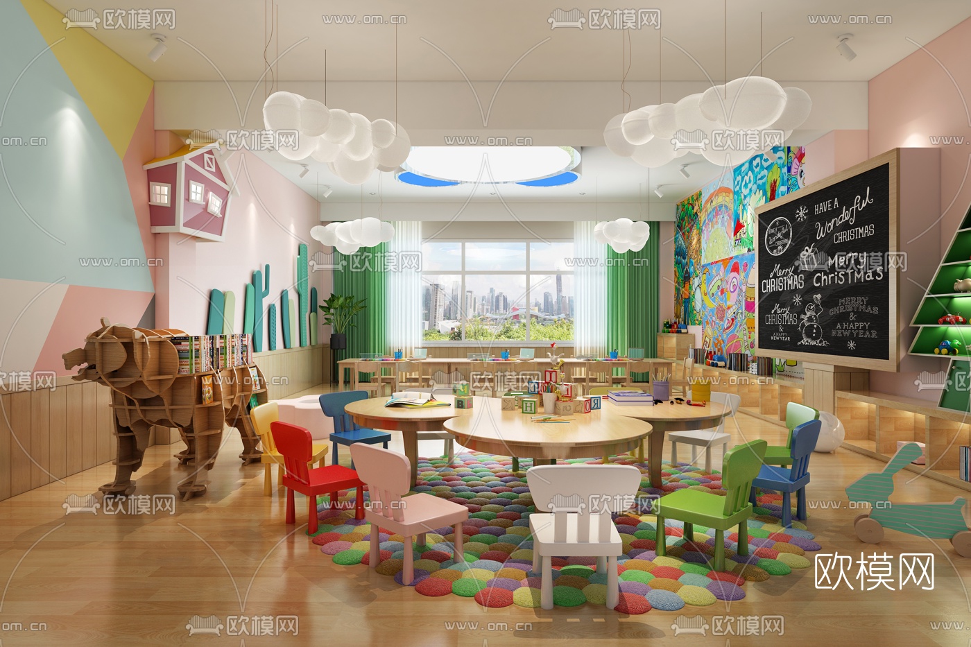现代幼儿园活动教室3d模型-免费3dmax模型库-欧模网