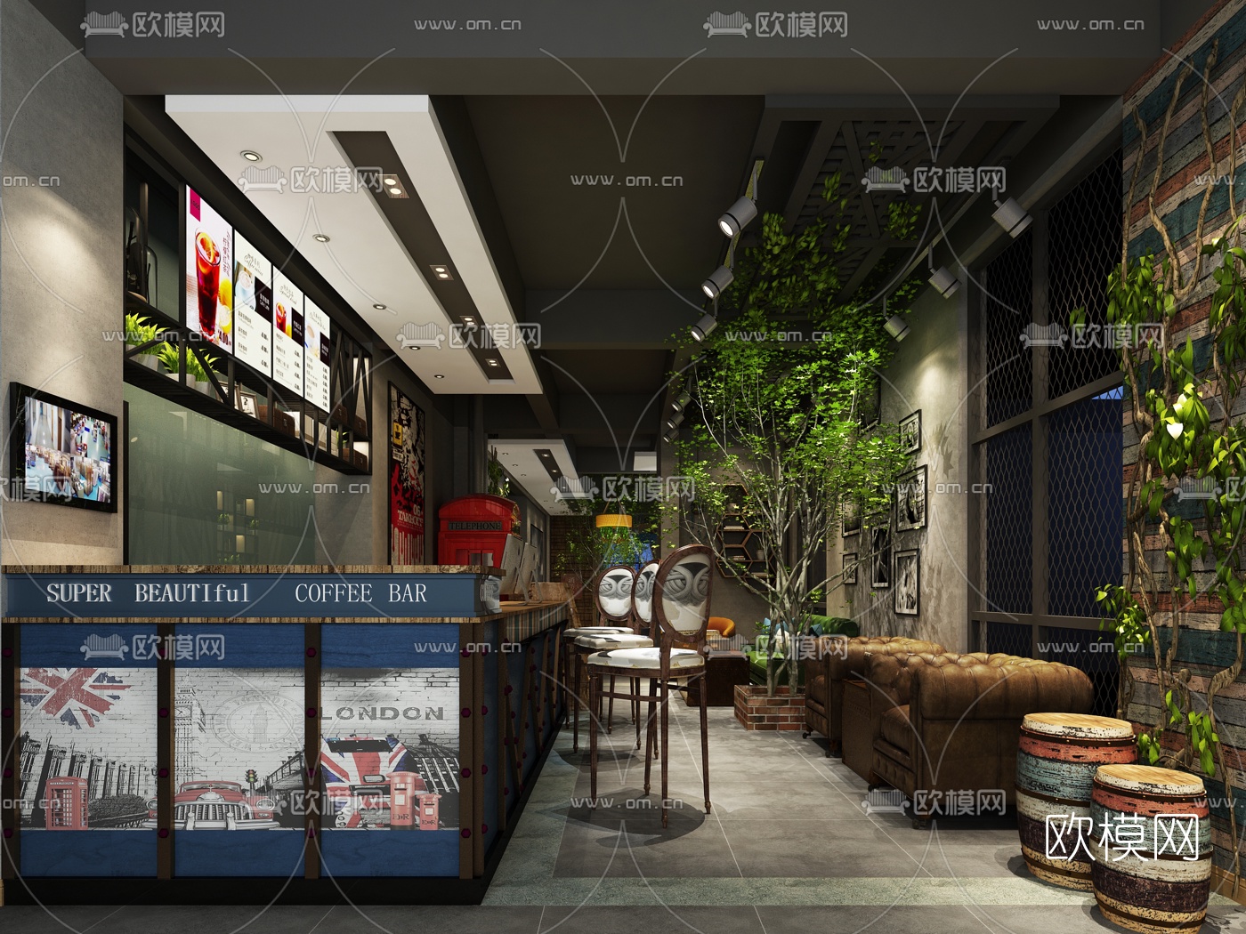工业风网咖3D模型