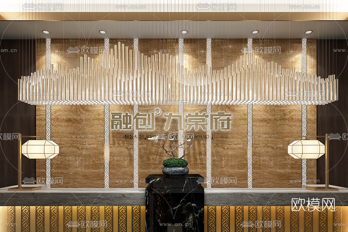现代售楼处前台3D模型