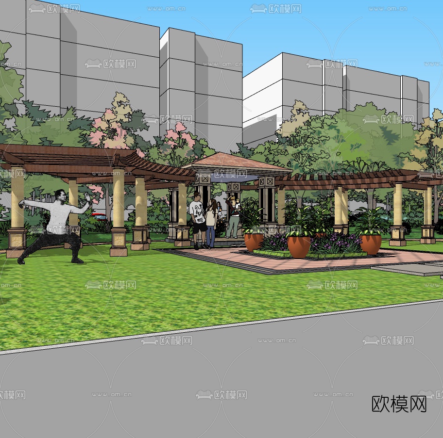 欧式景观廊架免费su模型下载