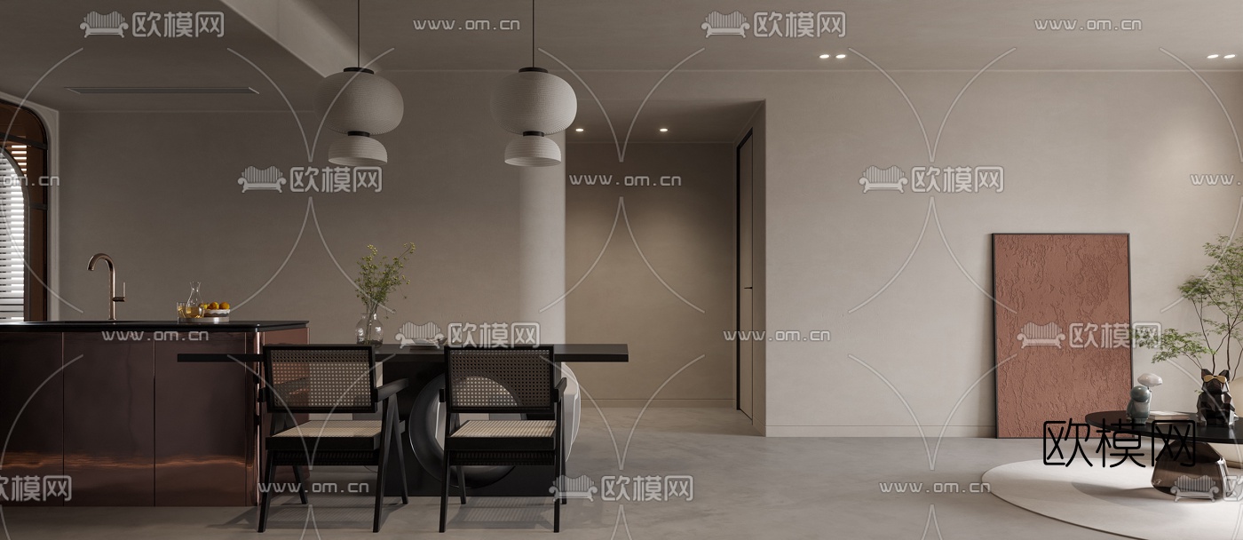 现代公寓客厅餐厅3d模型