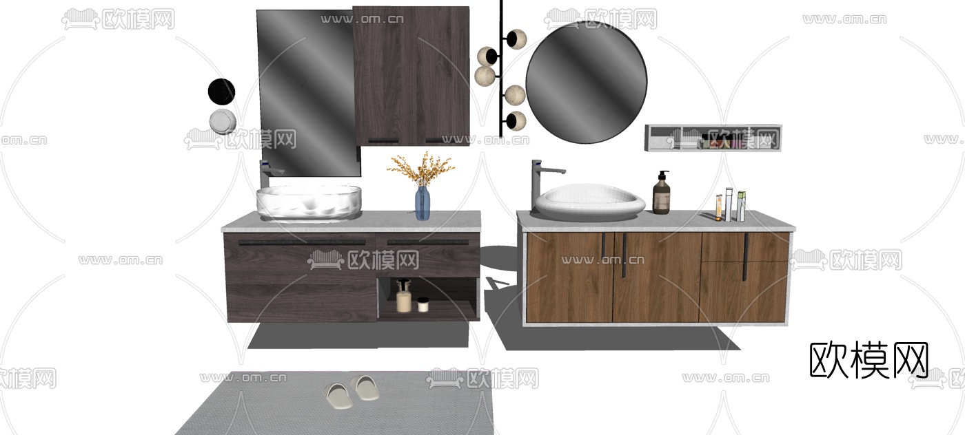 现代浴室柜洗手台组合su模型下载