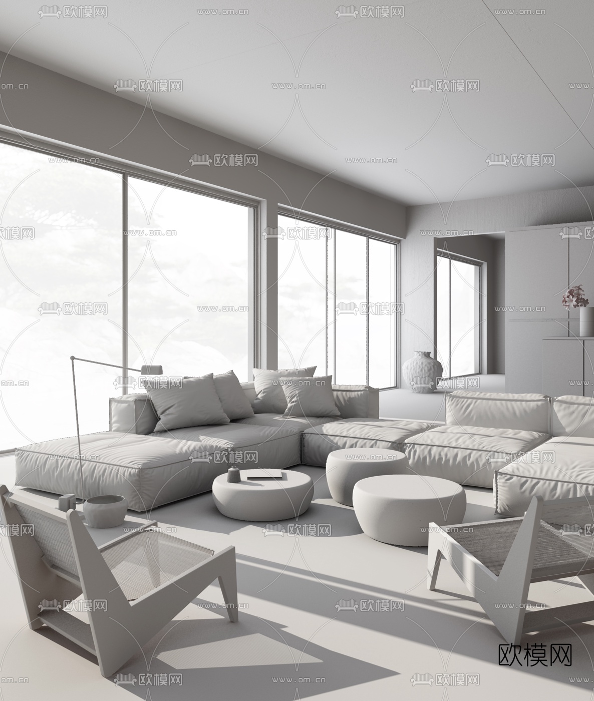 现代休闲客厅3d模型下载（渲染图3）