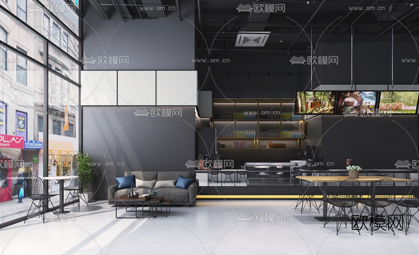 工业风咖啡厅奶茶店3d模型下载（渲染图1）