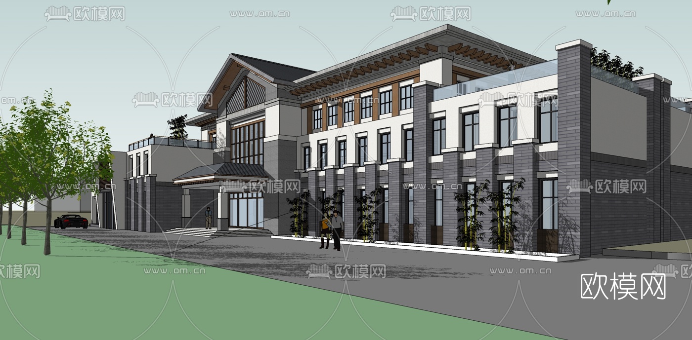 中式办公楼su模型下载（渲染图2）