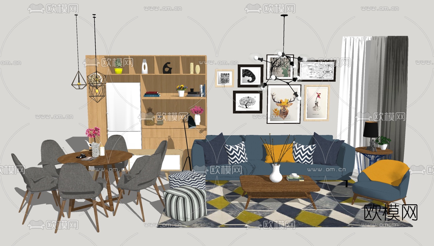 北欧沙发组合免费su模型下载
