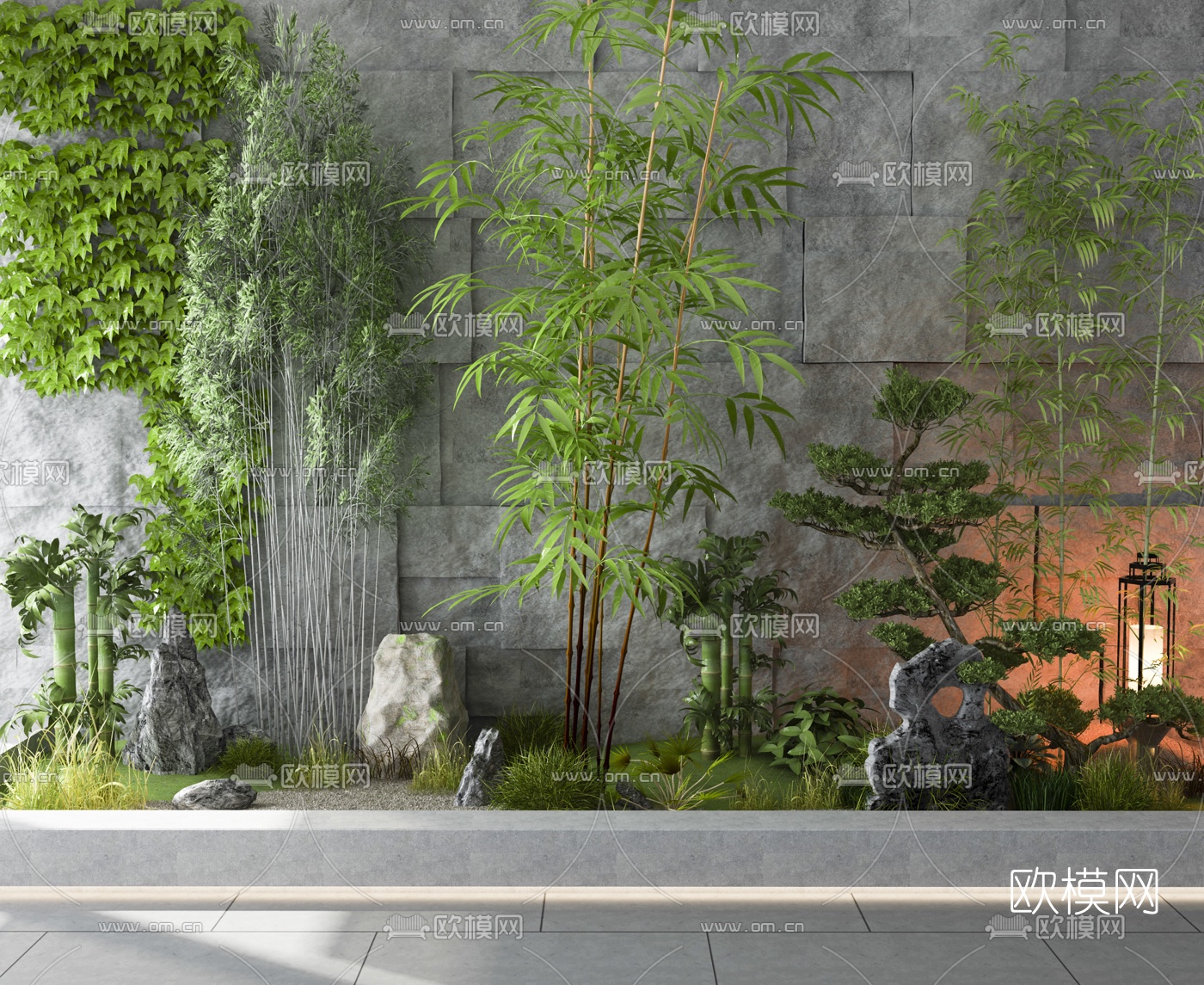 新中式竹子假山园艺小品3d模型下载