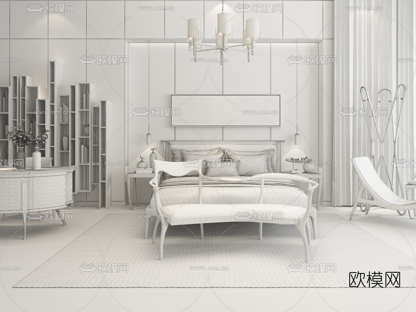 后现代卧室主人房3D模型下载（渲染图3）