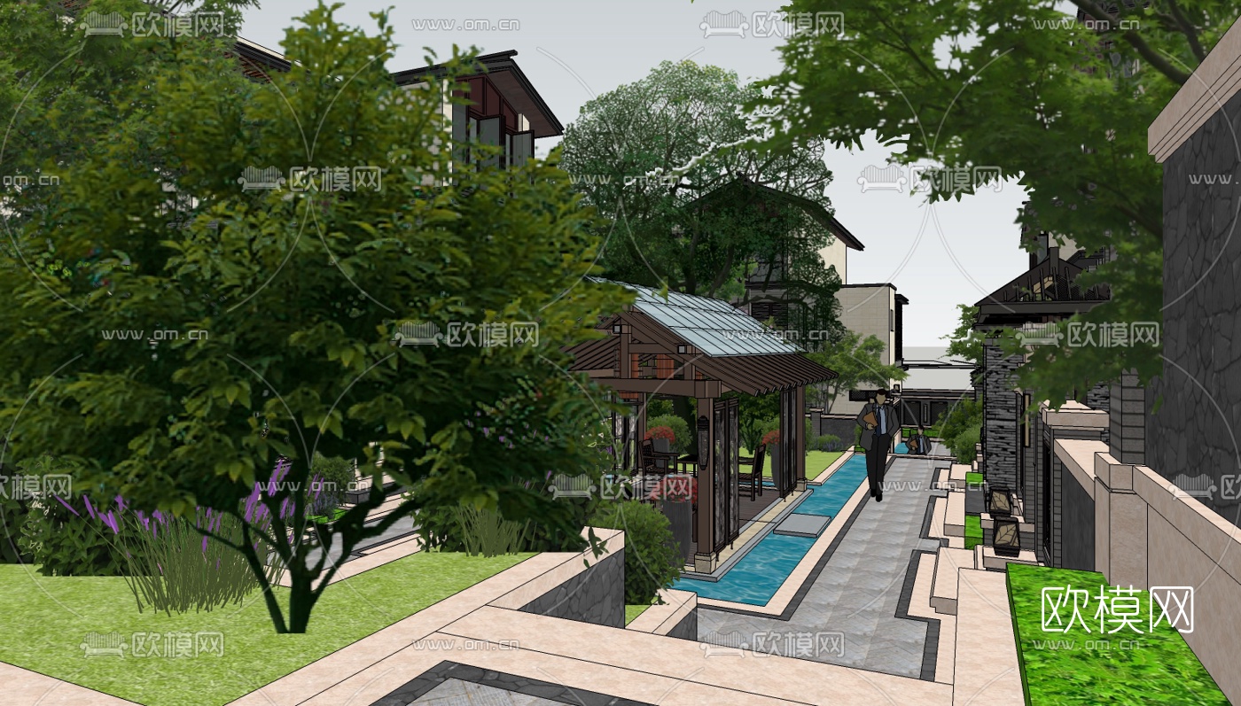 新中式别墅su模型下载（渲染图5）