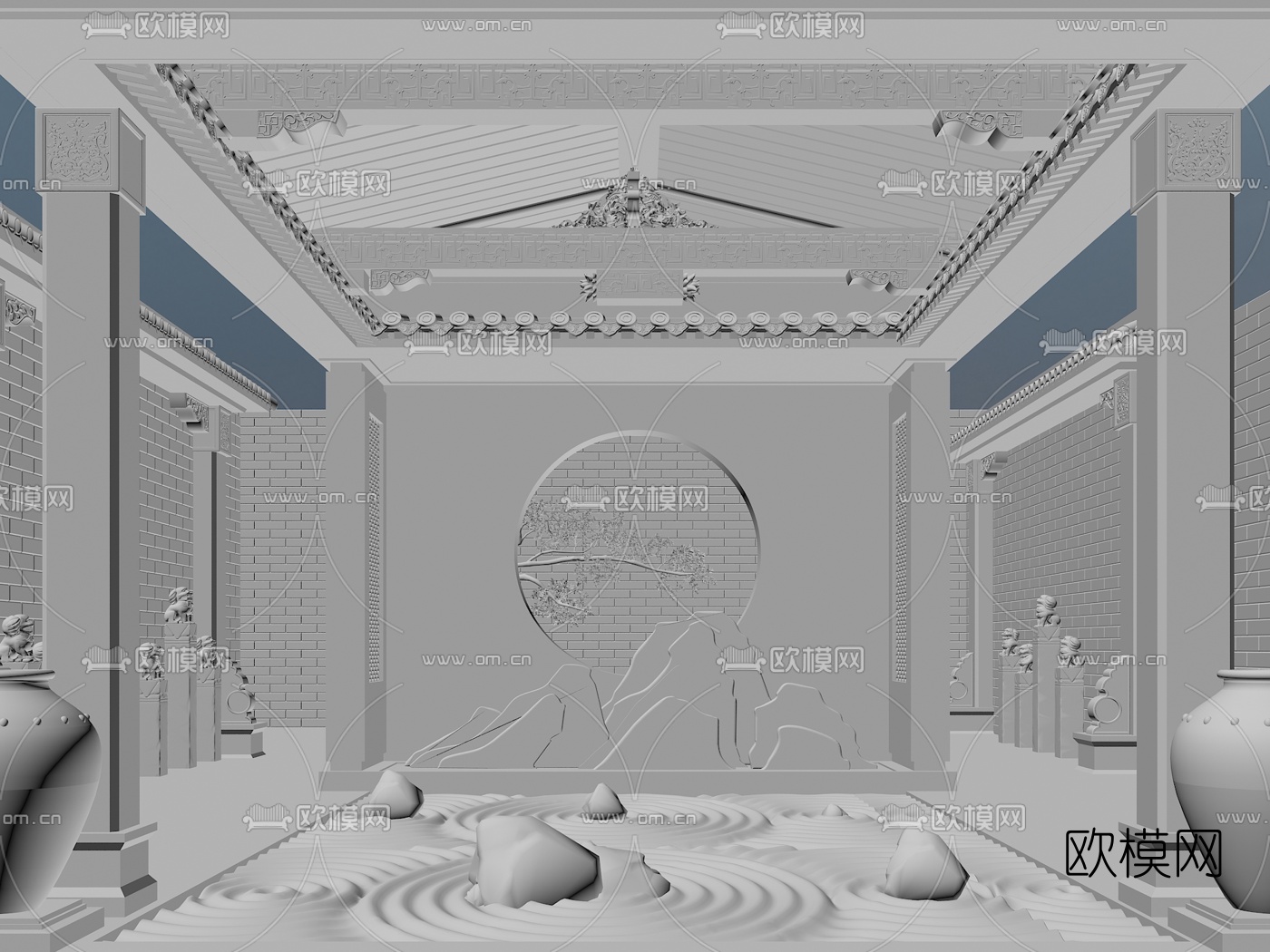 新中式假山园艺小品3d模型下载（渲染图3）