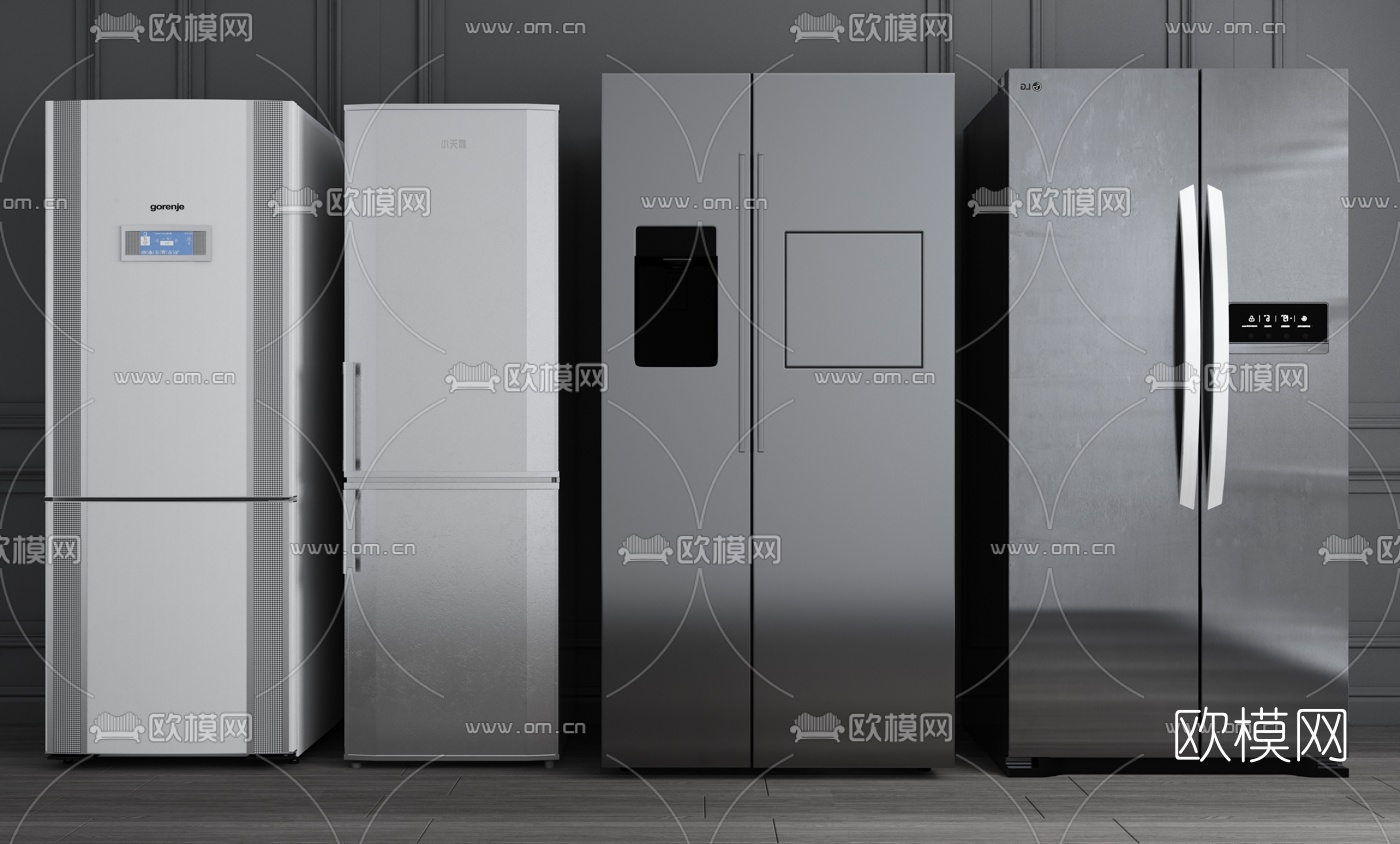 现代电冰箱组合3d模型