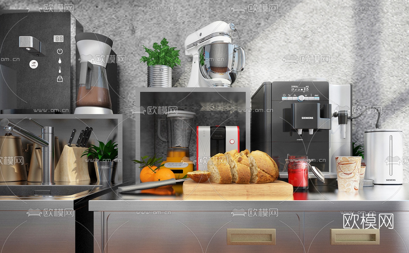 现代奶茶店水吧工作操作台3d模型