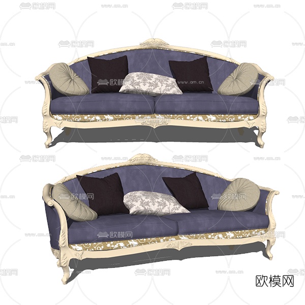 欧式金属布艺双人沙发免费su模型下载