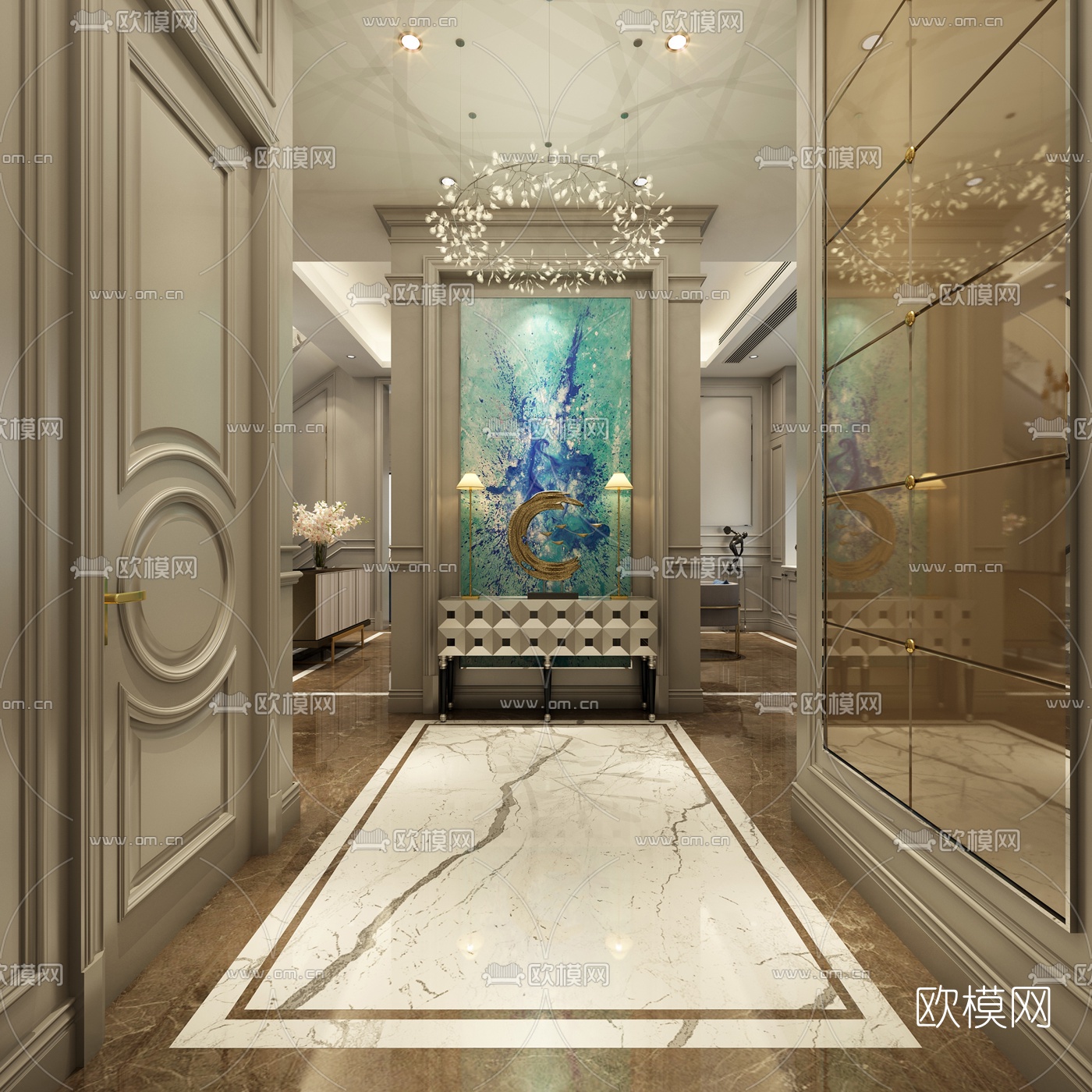 欧式餐厅门厅组合3D模型下载（渲染图2）