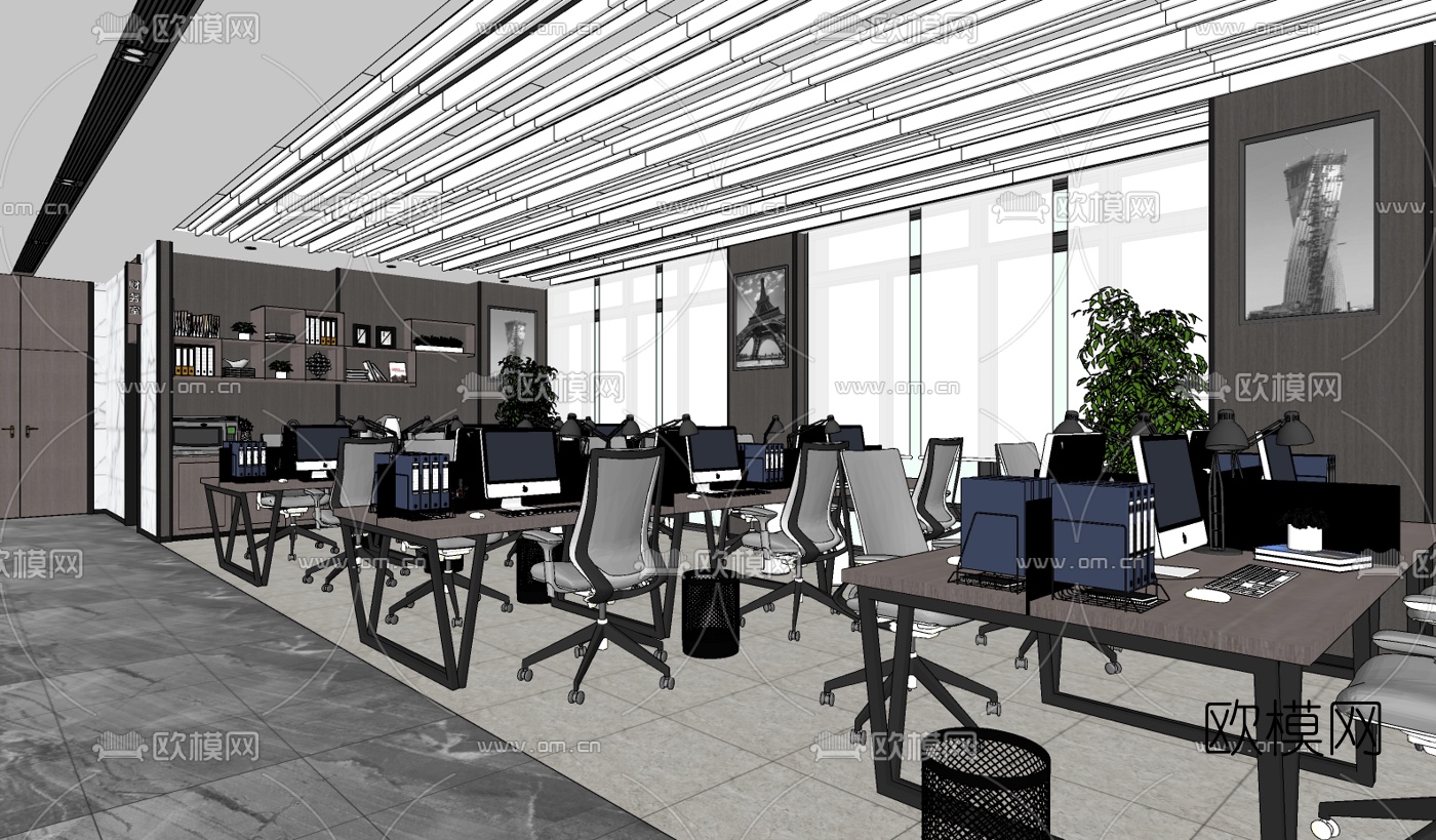 现代综合办公区su模型下载（渲染图5）