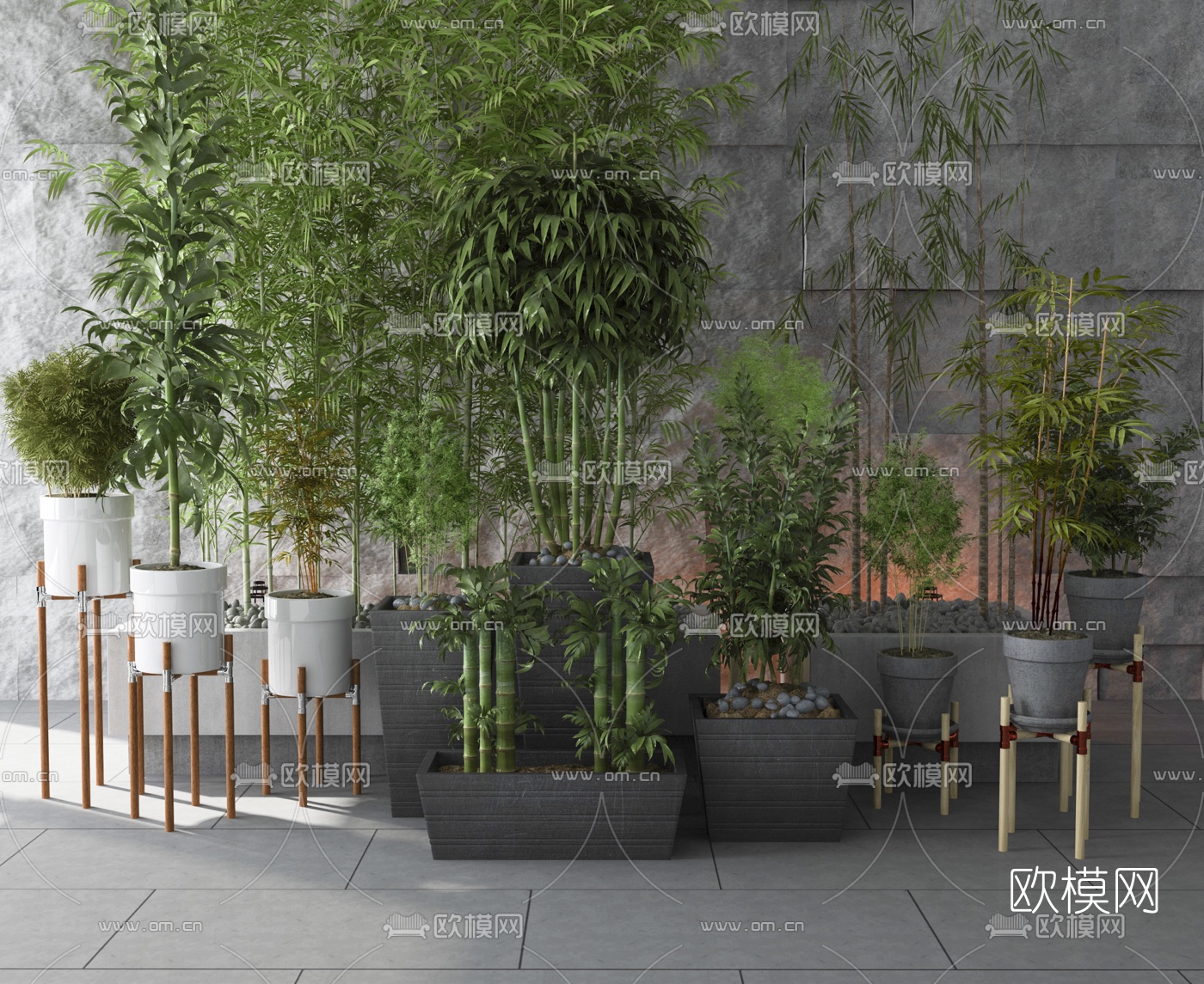 新中式竹子盆栽组合3d模型