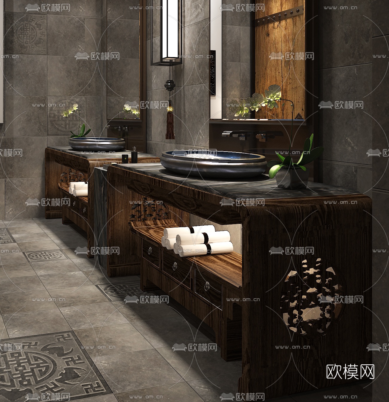 新中式酒店公用卫生间3d模型