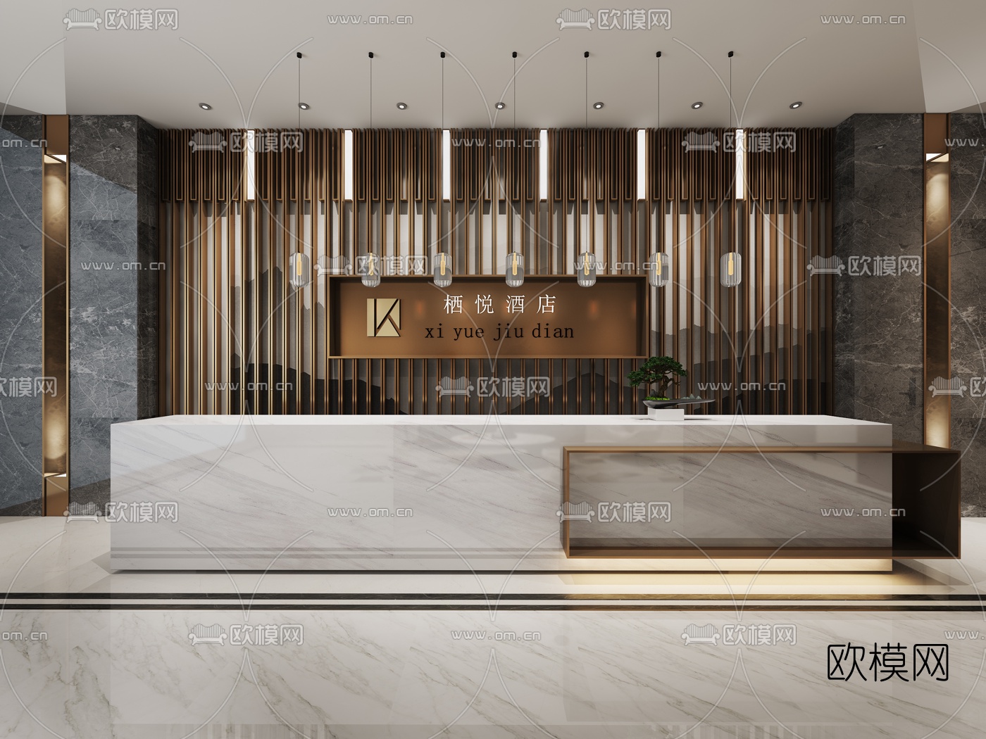 现代酒店前台接待台3d模型
