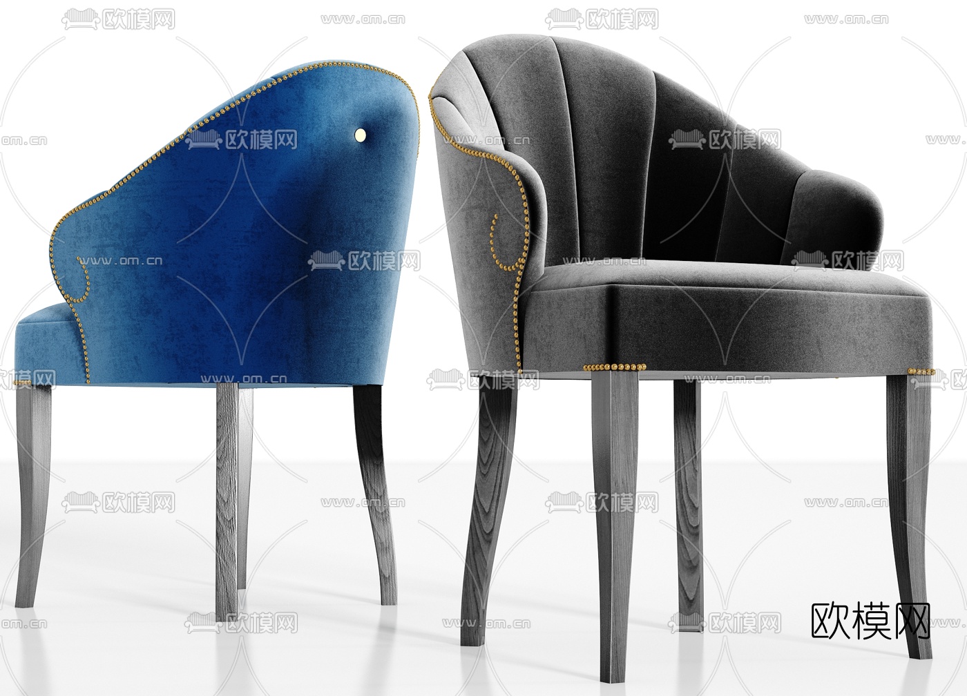 现代实木绒布单椅3d模型