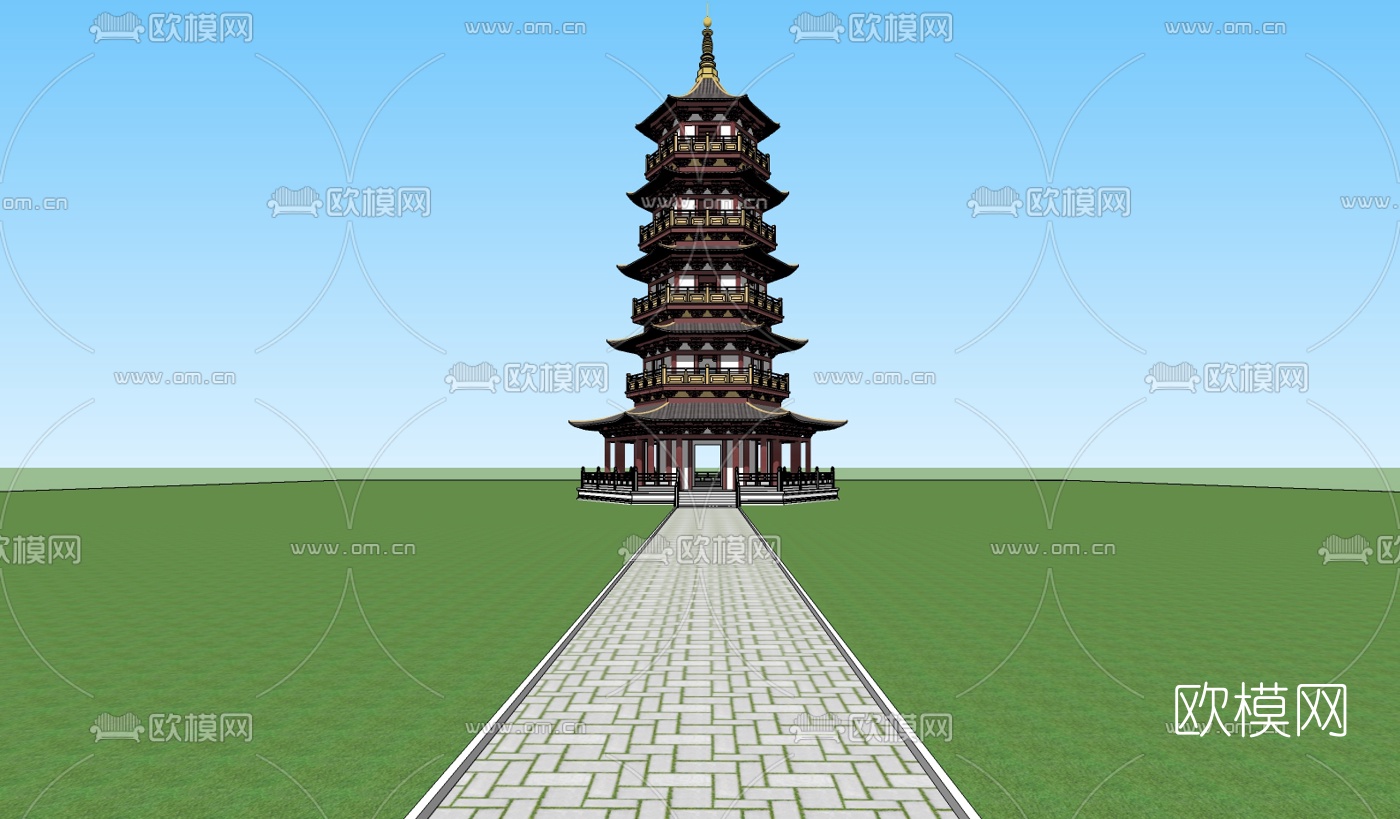 中式宝塔su模型下载（渲染图1）