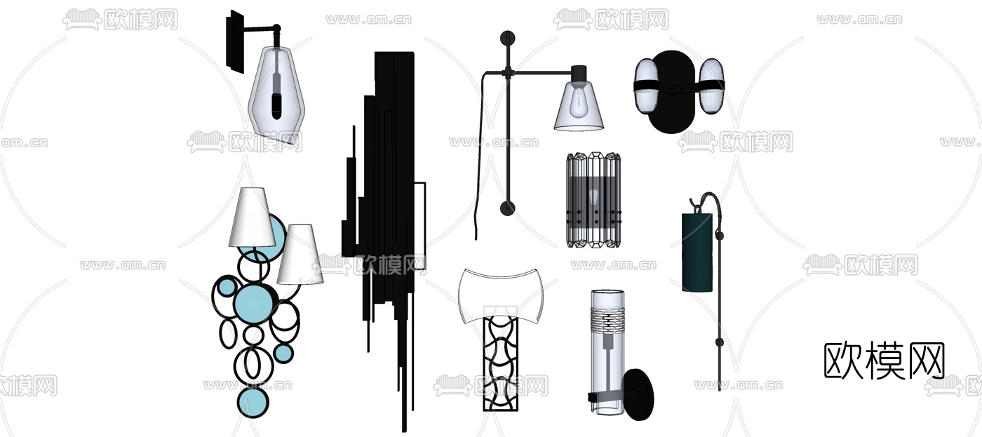 现代壁灯组合su模型下载