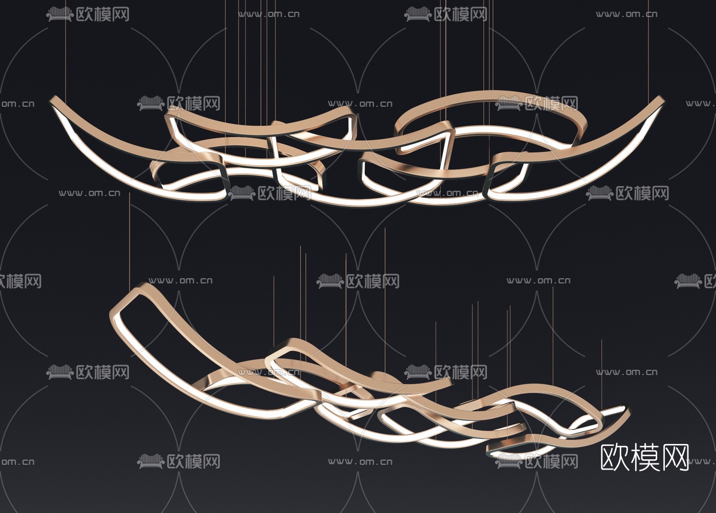 现代金属装饰吊灯组合3d模型