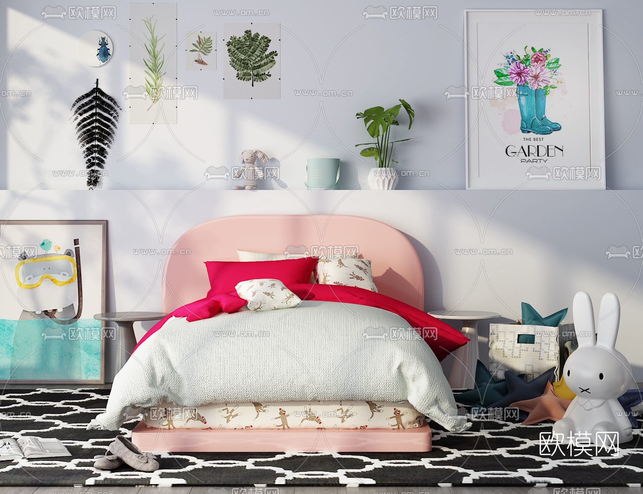 北欧儿童床玩具挂画组合3D模型下载