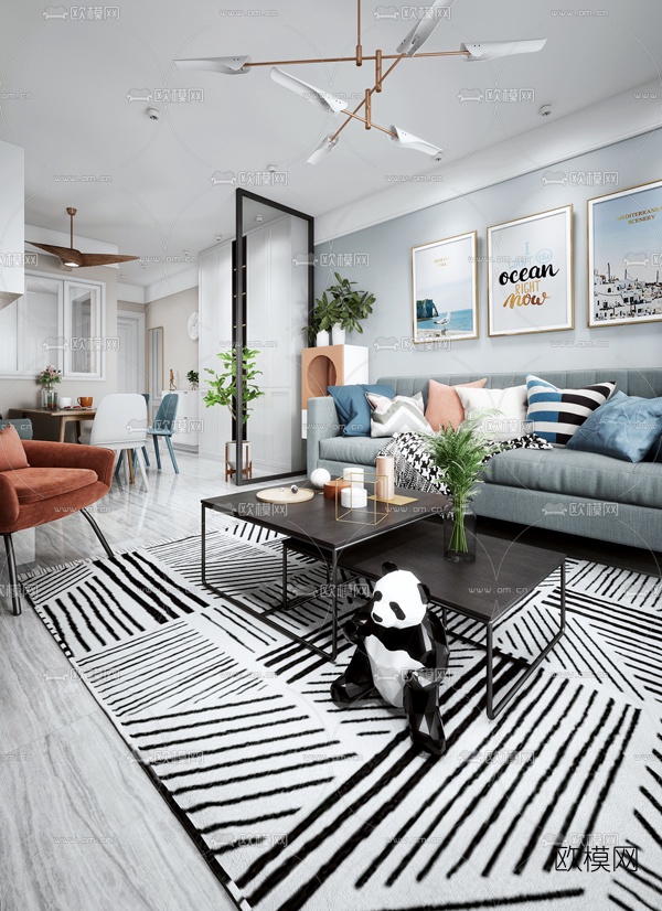 北欧客厅餐厅3d模型下载