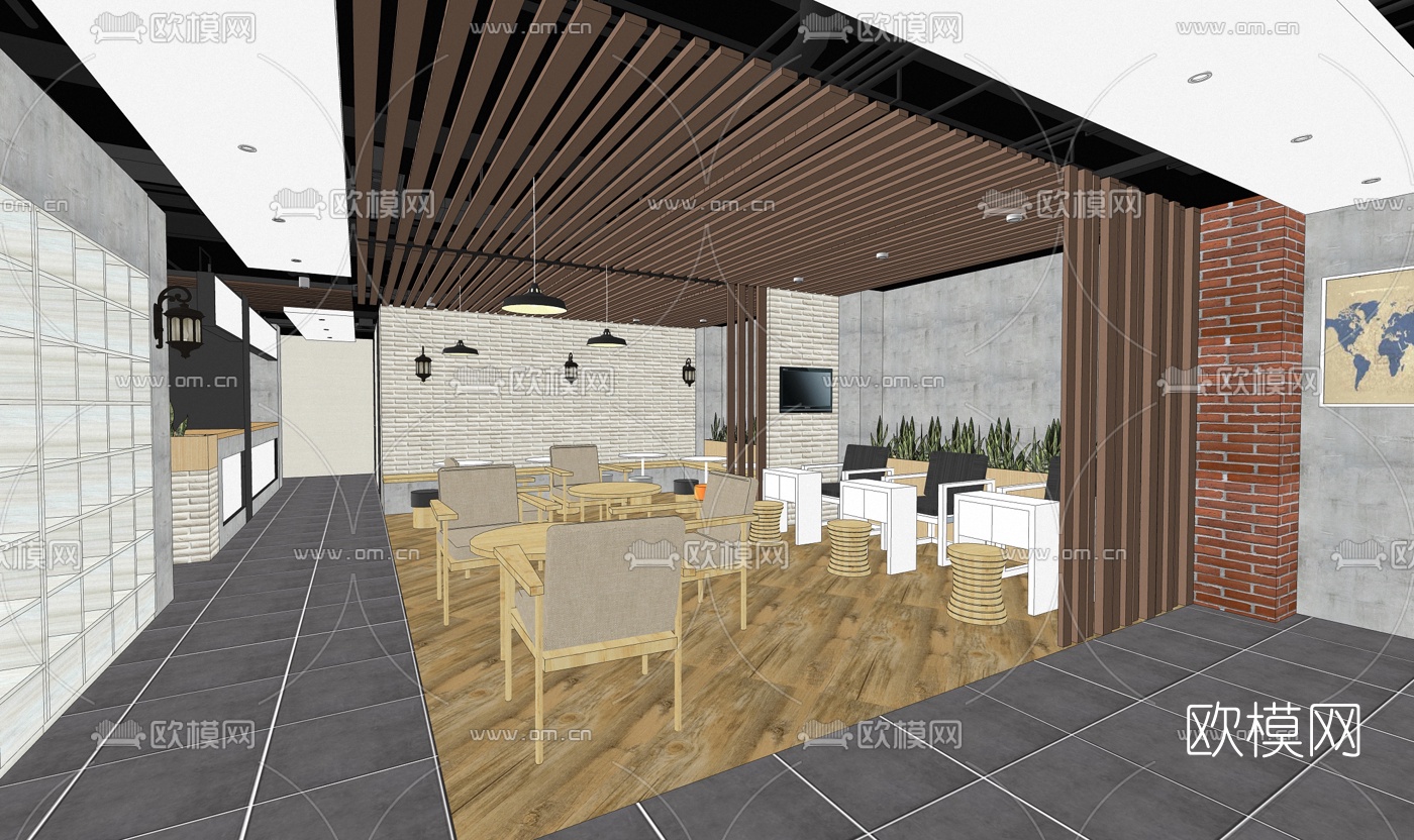 工业风西餐厅su模型下载