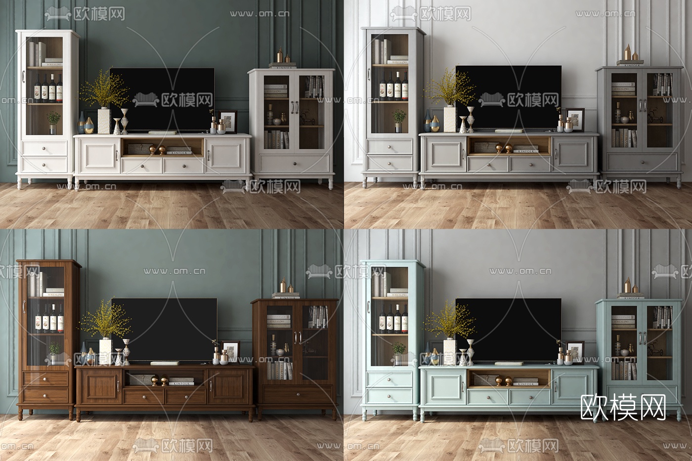 美式实木电视柜组合3d模型下载（渲染图3）