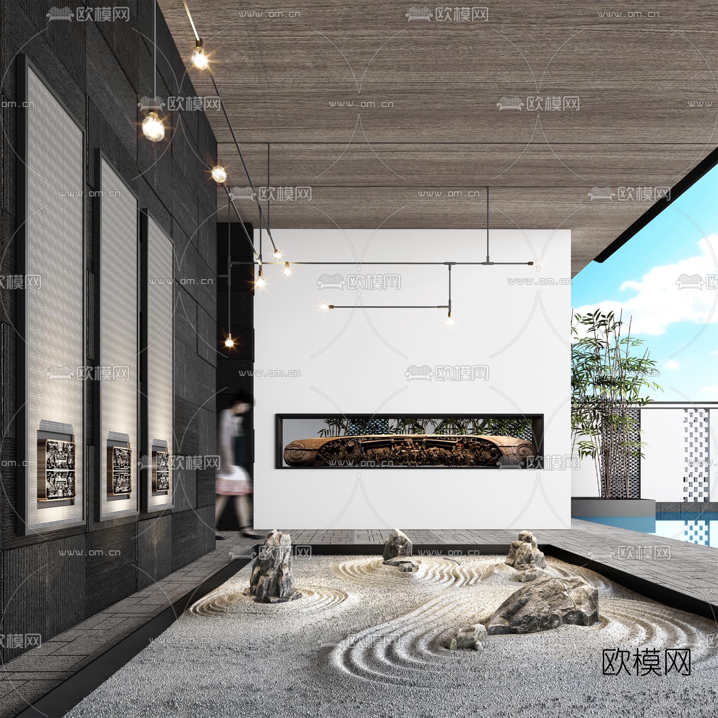 新中式庭院旱景景观3d模型-免费3dmax模型库-欧模网