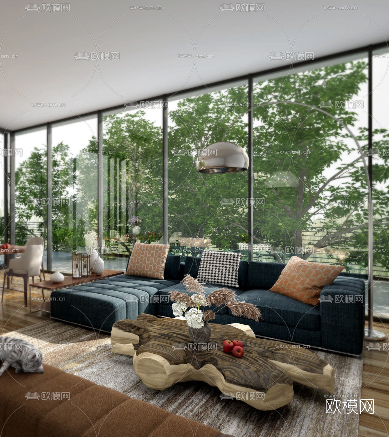 现代客厅餐厅3d模型下载（渲染图2）