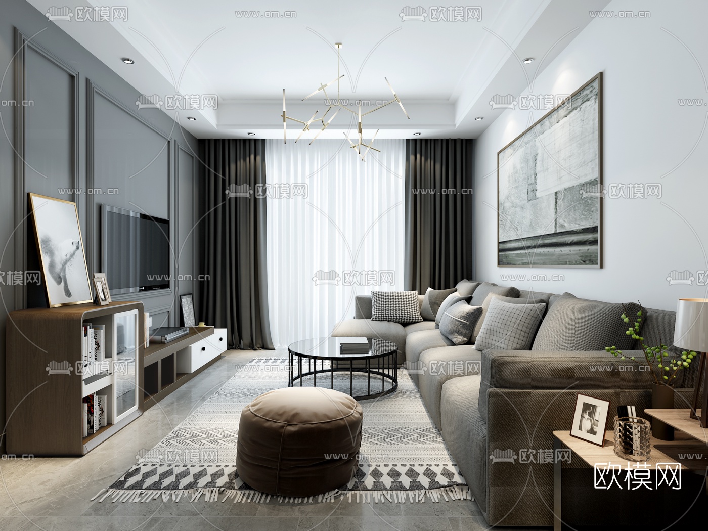 后现代客厅餐厅3d模型