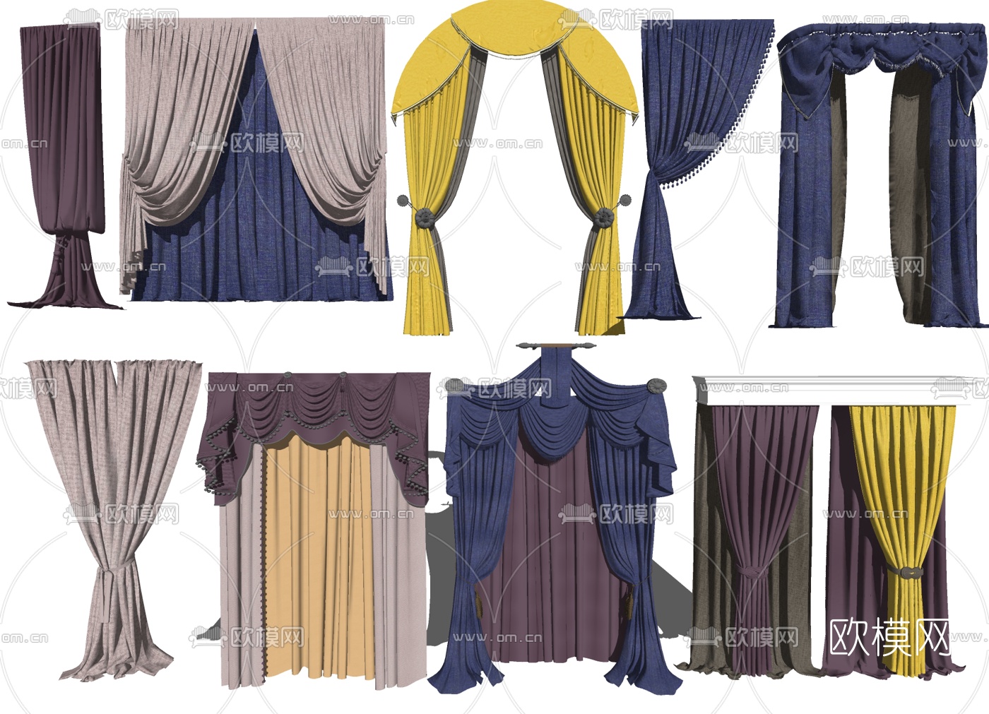 欧式布艺窗帘卷帘su模型下载