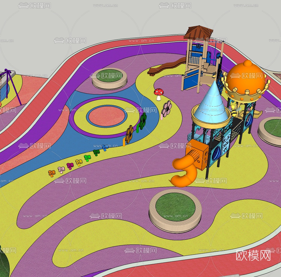现代儿童游乐区免费su模型下载（渲染图2）
