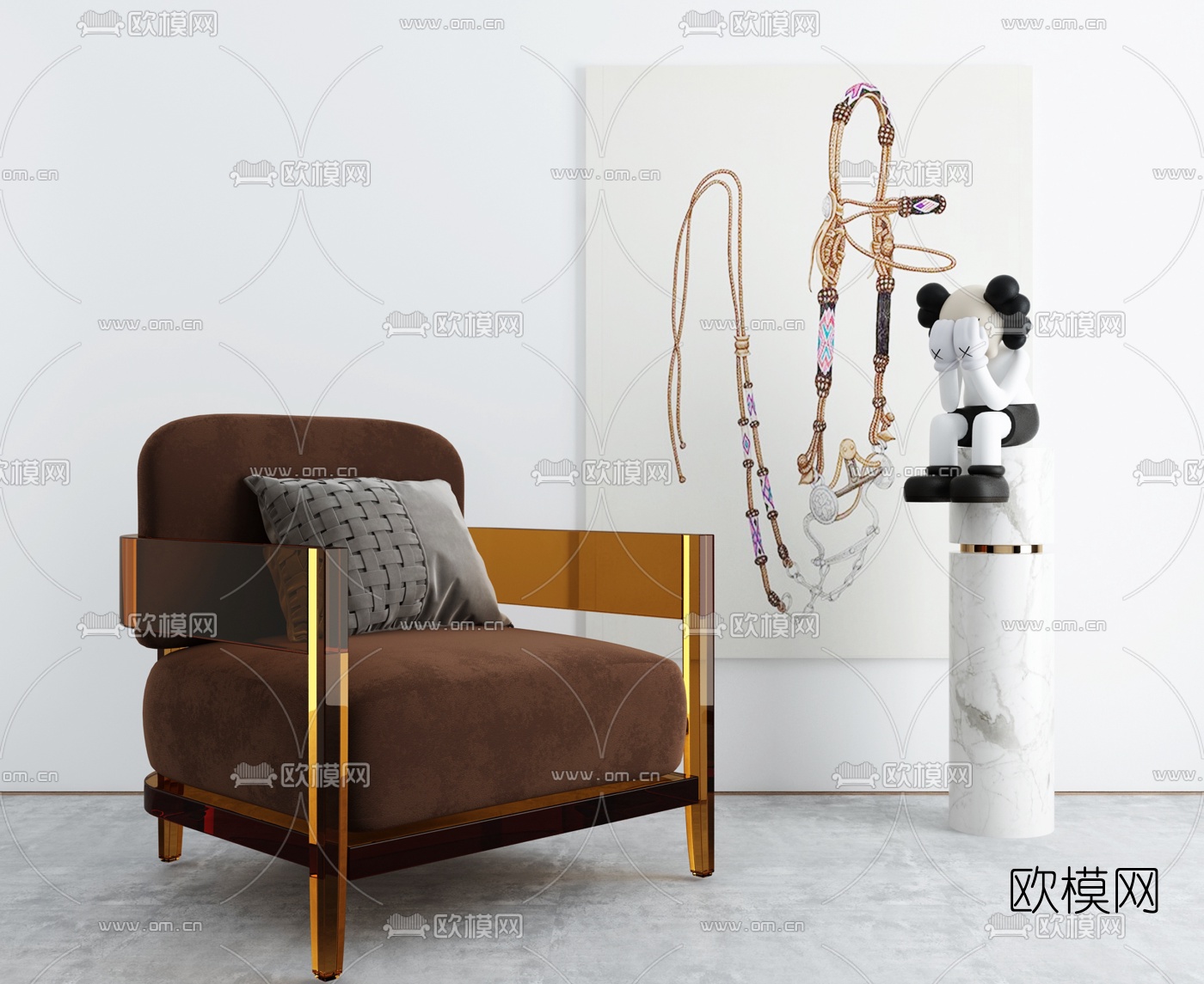 现代布艺单人沙发3d模型下载