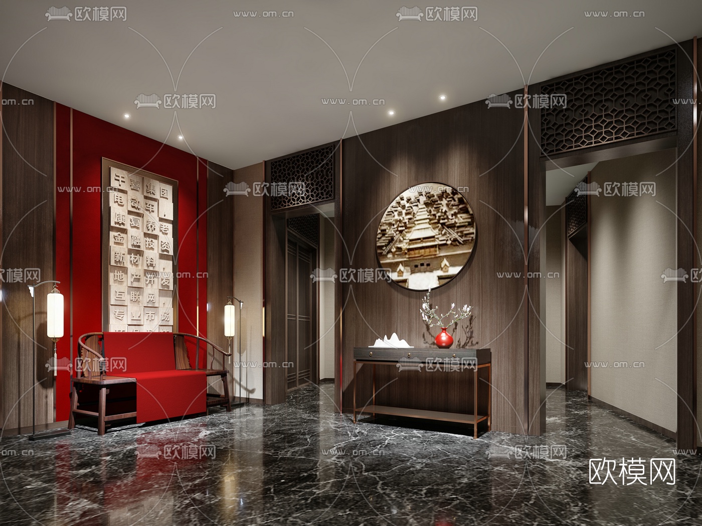 中式会所门厅3d模型