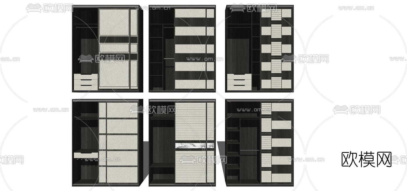 新中式滑门衣柜组合su模型下载